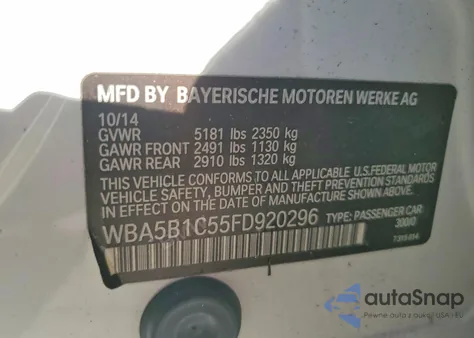 2015 BMW 535 I z USA, uszkodzony, nr VIN WBA5B1C55FD920296